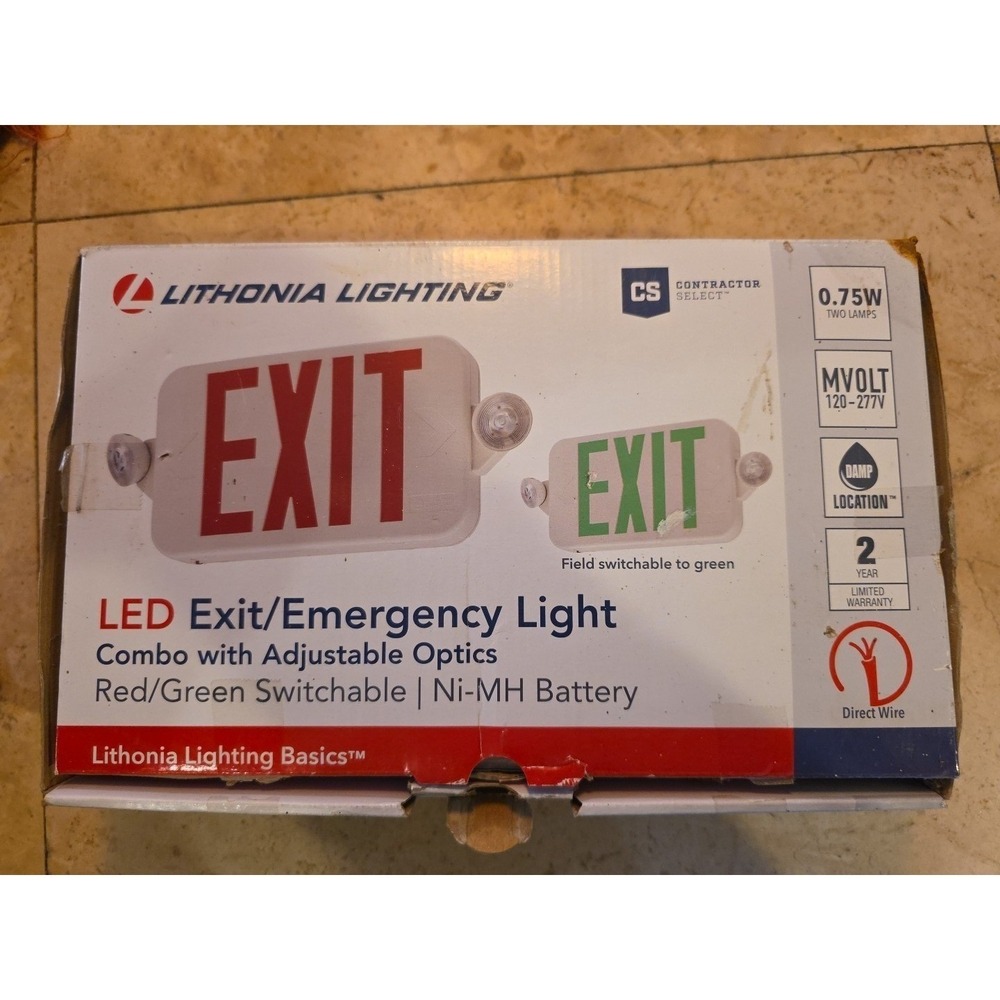 Lithonia Lighting ECRG RD M6LED Emergency Exit Sign with 2-Round Head Lamp - R/G